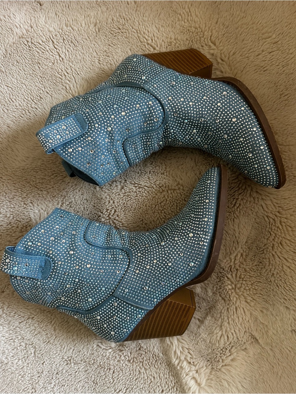 Embellished Blue Western Ankle Booties for Women